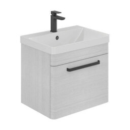 Plum&clay Emery Textured White Wall Hung Bathroom Vanity Unit & Basin Set With Black Handles (W)50Cm (H)46Cm - thumbnail 1