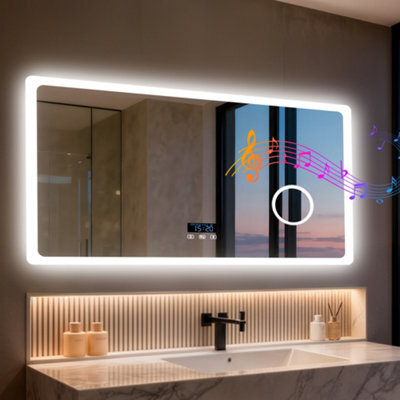 Luvodi 120X70Cm Large Led Bathroom Mirror Built-In Bluetooth Speaker And 3X Magnifier Anti-Fog - image 1