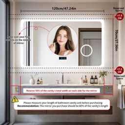 Luvodi 120X70Cm Large Led Bathroom Mirror Built-In Bluetooth Speaker And 3X Magnifier Anti-Fog - thumbnail 8