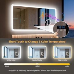 Luvodi 120X70Cm Large Led Bathroom Mirror Built-In Bluetooth Speaker And 3X Magnifier Anti-Fog - thumbnail 5