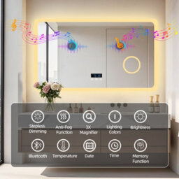 Luvodi 120X70Cm Large Led Bathroom Mirror Built-In Bluetooth Speaker And 3X Magnifier Anti-Fog - thumbnail 6