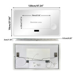 Luvodi 120X70Cm Large Led Bathroom Mirror Built-In Bluetooth Speaker And 3X Magnifier Anti-Fog - thumbnail 2