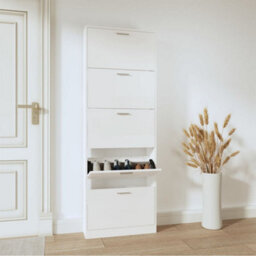 Walplus Shoe Cabinet High Gloss White 59X17X169 Cm Engineered Wood