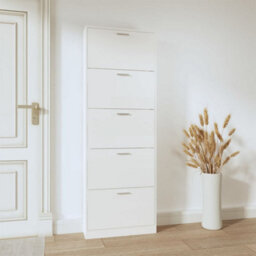 Walplus Shoe Cabinet High Gloss White 59X17X169 Cm Engineered Wood - thumbnail 3