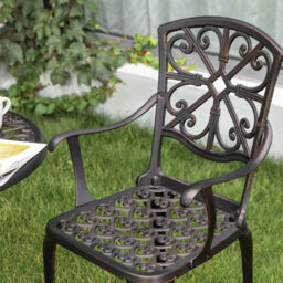 Avestar 3-Piece Outdoor Bistro Set, Cast Aluminium Garden Bistro Set With Round Table And Armchairs, Black With Gold-Painted Edge - thumbnail 8