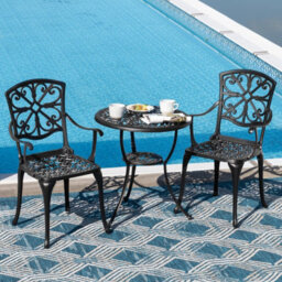 Avestar 3-Piece Outdoor Bistro Set, Cast Aluminium Garden Bistro Set With Round Table And Armchairs, Black With Gold-Painted Edge - thumbnail 9