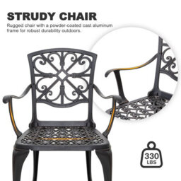 Avestar 3-Piece Outdoor Bistro Set, Cast Aluminium Garden Bistro Set With Round Table And Armchairs, Black With Gold-Painted Edge - thumbnail 4