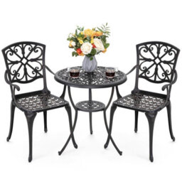 Avestar 3-Piece Outdoor Bistro Set, Cast Aluminium Garden Bistro Set With Round Table And Armchairs, Black With Gold-Painted Edge - thumbnail 1