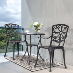 Avestar 3-Piece Outdoor Bistro Set, Cast Aluminium Garden Bistro Set With Round Table And Armchairs, Black With Gold-Painted Edge - thumbnail 2