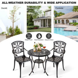 Avestar 3-Piece Outdoor Bistro Set, Cast Aluminium Garden Bistro Set With Round Table And Armchairs, Black With Gold-Painted Edge - thumbnail 7