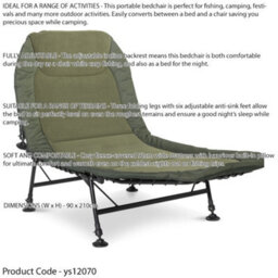 Loops Premium Wide Adjustable Fleece Bedchair For Camping & Fishing With Pillow And Levelling Feet - thumbnail 2