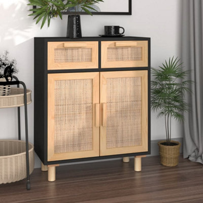 Vidaxl Sideboard Black 60X30X75 Cm Solid Wood Pine And Natural Rattan - image 1