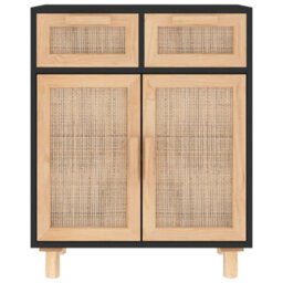 Vidaxl Sideboard Black 60X30X75 Cm Solid Wood Pine And Natural Rattan - thumbnail 4