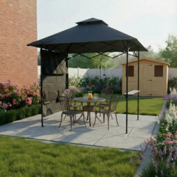 Home Source Pop-Up Outdoor Bbq Gazebo Shelter Black Steel Frame Water-Resistant With Lights