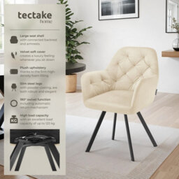 Tectake 1 Armchair Lucia - Padded, Quilted Pattern, 180 Degree Swivel Chair  - Cream - thumbnail 2