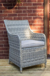 Sh&g Tintagel 4 Seat Dining Table Set - 5 Piece Round Table & Chairs - Aluminium & Grey Rattan With Light Grey Cushions - Outdoor - thumbnail 3
