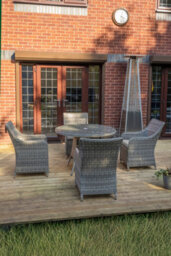 Sh&g Tintagel 4 Seat Dining Table Set - 5 Piece Round Table & Chairs - Aluminium & Grey Rattan With Light Grey Cushions - Outdoor - thumbnail 2