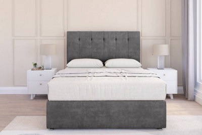"Sloomy Highbury Steel Plush Divan Bed Base 2 Drawers Same Side - 54"" Floor Standing Headboard 6' Super King" - image 1