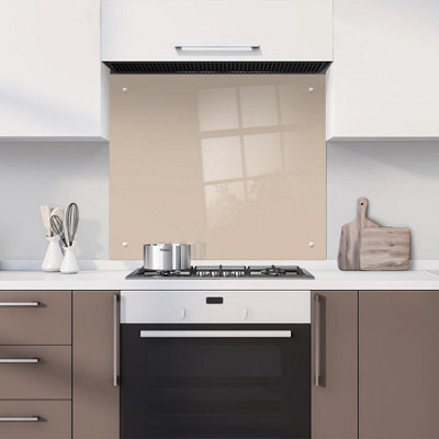 60 X 60Cm Caramel Latte Glass Kitchen Splashback Splatter Screen Pre Drilled Holes Wall Hanging Fixings Included - image 1