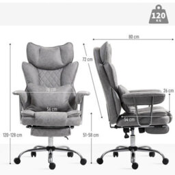 Grey Home Office Chair, Leathaire Desk Chair With Lumbar Support Pillow - thumbnail 2