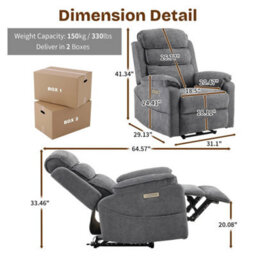 Electric Recliner Chair Massage Heating Armchair Sofa With Wireless Charging - thumbnail 2