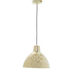 Orsina Hammered Gold Pendant Light With White Interior, Inverted Dome Shade Lamp, Modern Statement Hanging Lamp - thumbnail 1