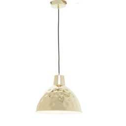 Orsina Hammered Gold Pendant Light With White Interior, Inverted Dome Shade Lamp, Modern Statement Hanging Lamp - thumbnail 2