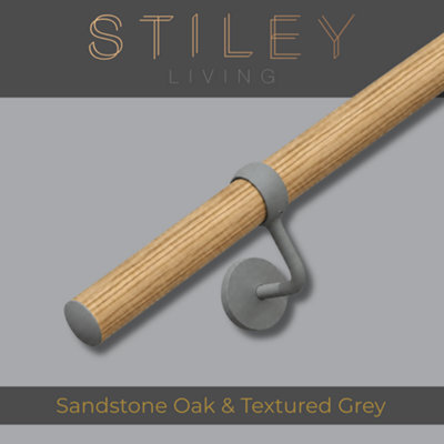 Stiley Living Sandstone Oak/textured Grey Stair Handrail Kit 3.6M, Wall Mounted Banister Rail, 10Yr Guarantee - image 1