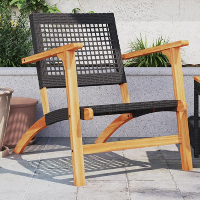 Garden Chairs 2 Pcs Black Poly Rattan And Acacia Wood - image 1
