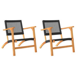 Garden Chairs 2 Pcs Black Poly Rattan And Acacia Wood - thumbnail 2