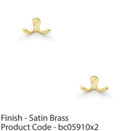 Loops 2 Pack - Solid Brass Victorian Double Robe Coat Hook - Wall Mounted Holder Satin Brass - thumbnail 2