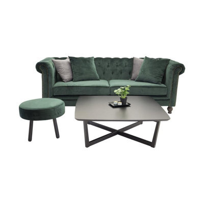 Velvet 3 Seats Vintage Sofa With Footstool , Green - image 1