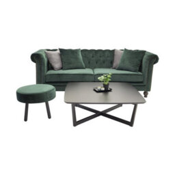 Velvet 3 Seats Vintage Sofa With Footstool , Green - thumbnail 1