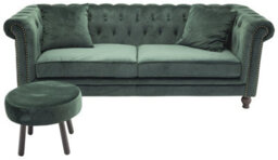 Velvet 3 Seats Vintage Sofa With Footstool , Green - thumbnail 2