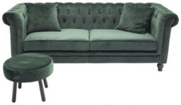 Velvet 3 Seats Vintage Sofa With Footstool , Green - thumbnail 3