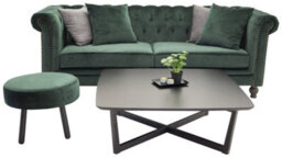 Velvet 3 Seats Vintage Sofa With Footstool , Green - thumbnail 6