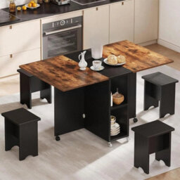 5 Folding Dining Set With Storage Rolling Kitchen Drop Leaf Table With 4 Stools - thumbnail 1