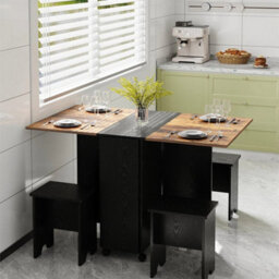 5 Folding Dining Set With Storage Rolling Kitchen Drop Leaf Table With 4 Stools - thumbnail 5