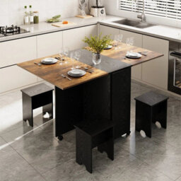 5 Folding Dining Set With Storage Rolling Kitchen Drop Leaf Table With 4 Stools - thumbnail 3