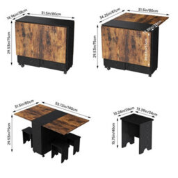 5 Folding Dining Set With Storage Rolling Kitchen Drop Leaf Table With 4 Stools - thumbnail 2