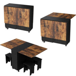 5 Folding Dining Set With Storage Rolling Kitchen Drop Leaf Table With 4 Stools - thumbnail 6