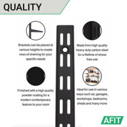 Afit Twin Slot Adjustable Shelving Shelf Kit 6X610mm Brackets 2X1M Uprights Heavy Duty Steel Wall Mounted System - Black - thumbnail 4