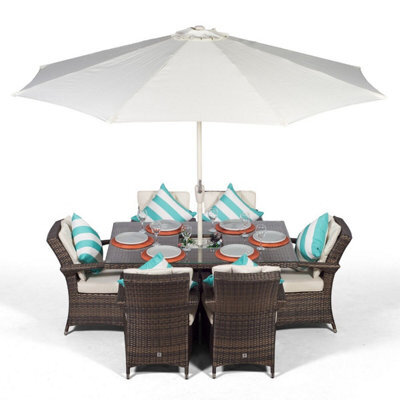 That's Furniture Arizona Rectangle 6 Seat Rattan Dining Set With Ice Bucket Drinks Cooler - Brown - image 1