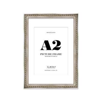 A2 Silver Ornate Picture Frame (59.4 X 42Cm) With Mount For A3 Poster, Photo, Artwork, Gallery Wall Or Print - image 1