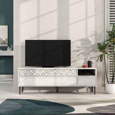 "Decortie Heaton Modern Multimedia Unit With Storage Tv Cabinet 60"" Ancient White 145Cm" - image 1