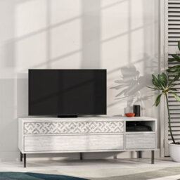 "Decortie Heaton Modern Multimedia Unit With Storage Tv Cabinet 60"" Ancient White 145Cm" - thumbnail 4