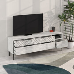 "Decortie Heaton Modern Multimedia Unit With Storage Tv Cabinet 60"" Ancient White 145Cm" - thumbnail 5