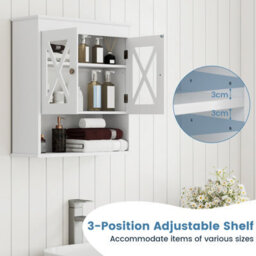 Costway Bathroom Cabinet Wall Mounted Medicine Cabinet W/ Adjustable Shelf - thumbnail 7