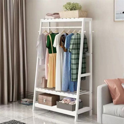 Fativo 80X43.5X165Cm Bamboo Clothes Rail, Open Wardrobe With 3 Storage Shelves And 10 Hooks, White - image 1