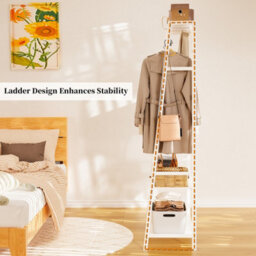 Fativo  Heavy Duty Clothes Rack Modern Simple White Rail Open Wardrobe Bamboo Wood Stand 165Cm H - thumbnail 7